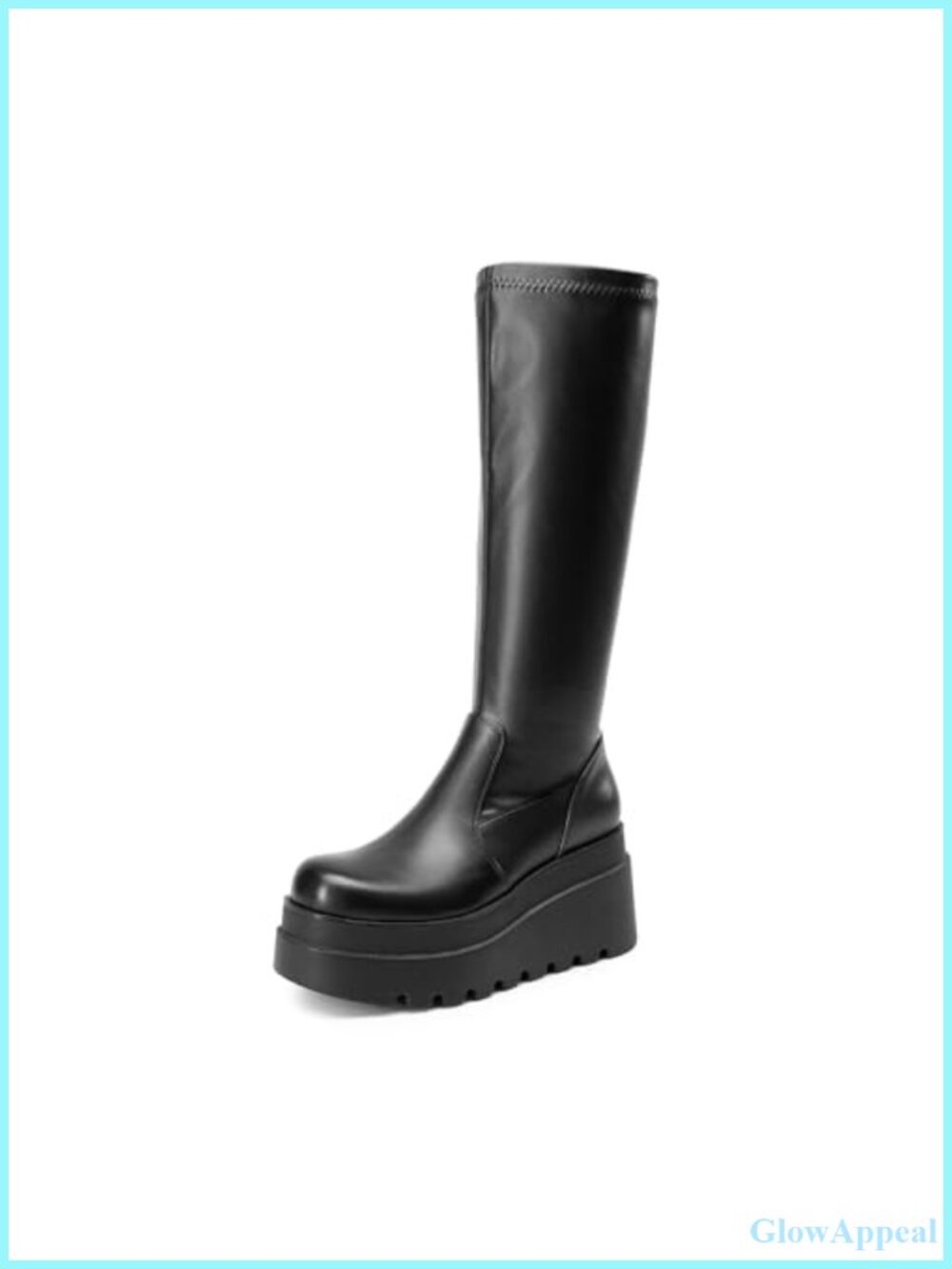 Platform Knee High Boots Round Toe Faux Leather Tall Boots